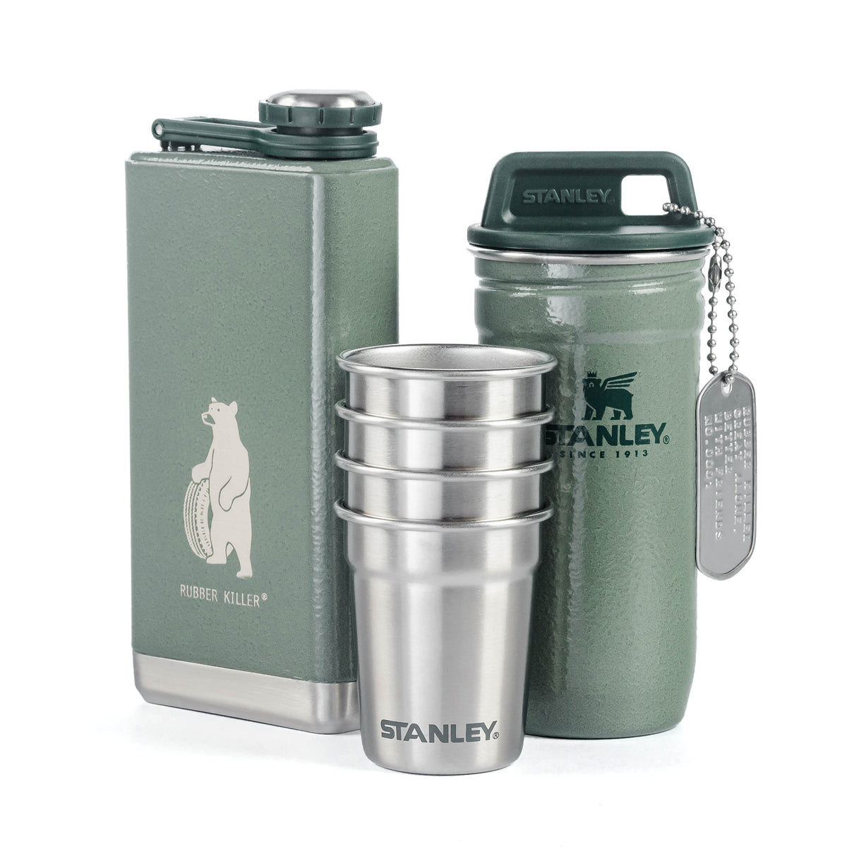 RK SHOT GLASS + FLASK SET BY STANLEY – RUBBER KILLER